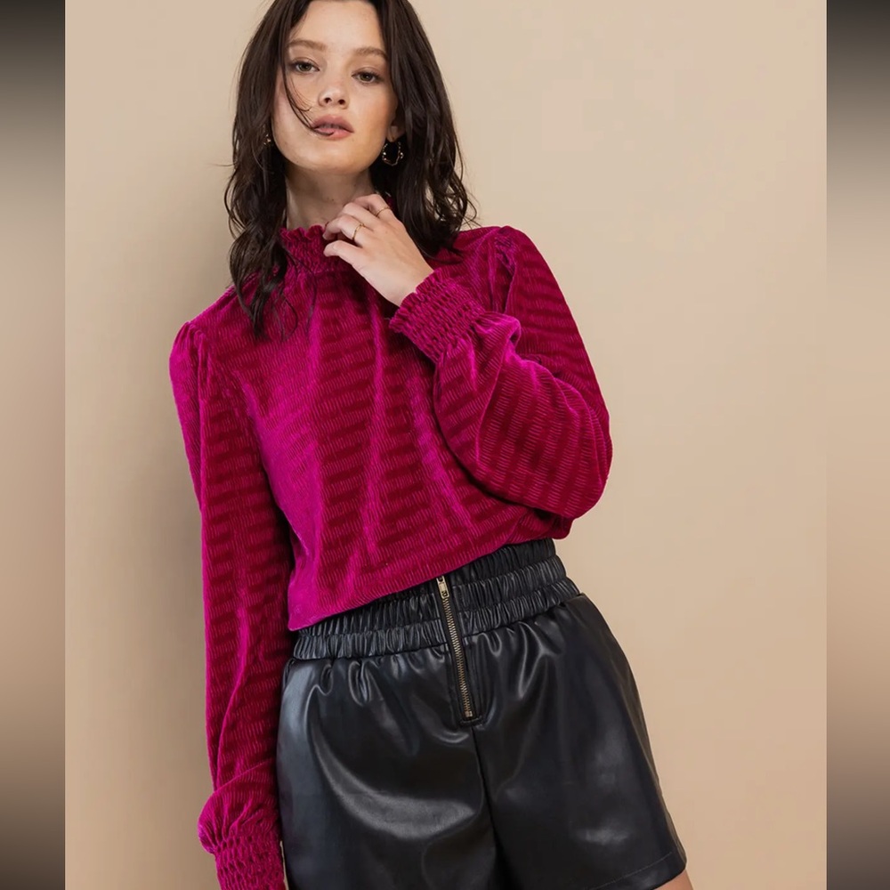 Most Fabulous Smoked Mock Neck Velvet Ribbed Top